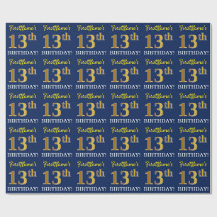 Blauer, nachgemachter Goldblick "13. GEBURTSTAG " Geschenkpapier