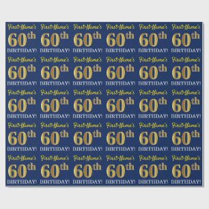 Blauer, nachgemachter Goldblick "60. GEBURTSTAG " Geschenkpapier