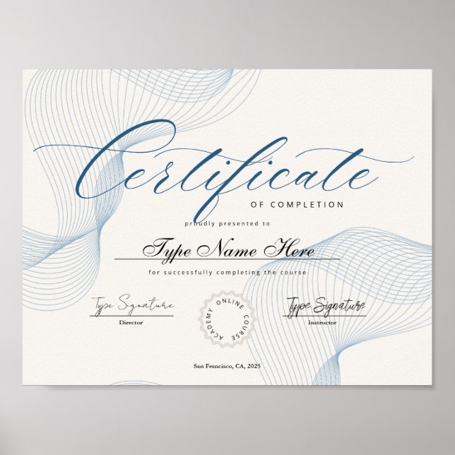 Blauer Nachweis der Fertigstellung, Leistung, herv Poster (Vorne)