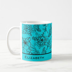 Blauer nahtloser Blütenmuster personalisierter Nam Kaffeetasse