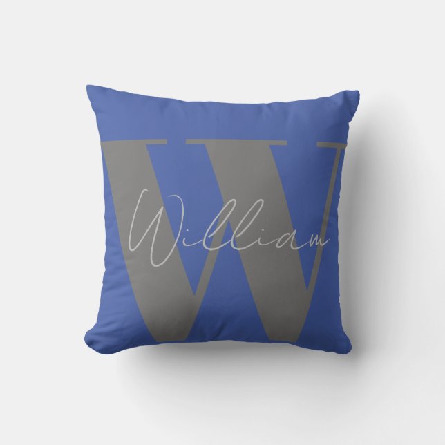 Blauer Name der Throw Pillow Monogram, stylisches  Kissen (Vorderseite)