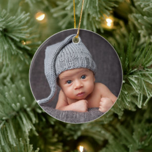 Blauer Name des ersten Fotos für Baby Keramik Ornament