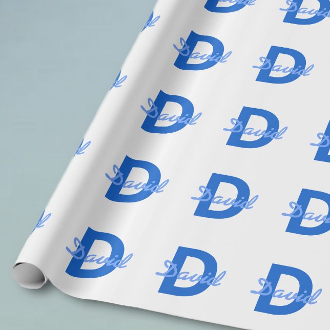Blauer Name & Monogramm Geschenkpapier (Von Creator hochgeladen)