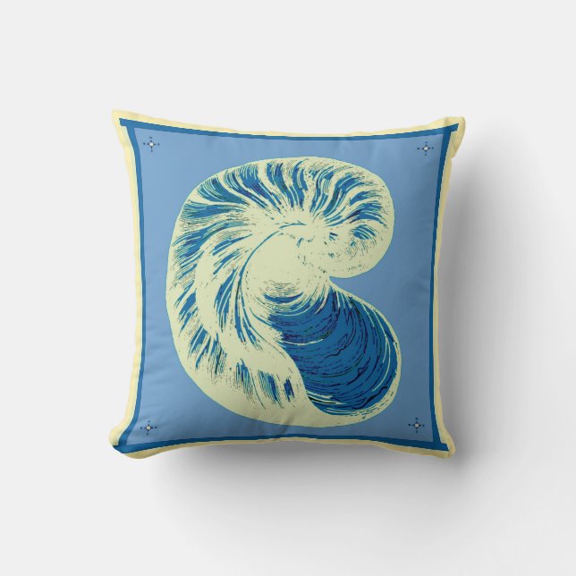 Blauer Nautilus Seashell Kissen (Vorderseite)