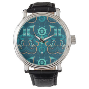 Blauer nautischentwurf armbanduhr