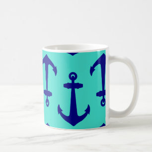 Blauer Navy Anchor im türkisfarbenen Küstendekor Kaffeetasse