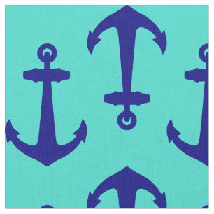 Blauer Navy Anchor im türkisfarbenen Küstendekor Stoff