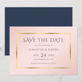 Blauer Navy Blush und Gold Hochzeit speichern das Save The Date