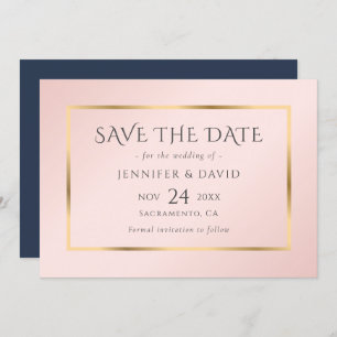 Blauer Navy Blush und Gold Hochzeit speichern das  Save The Date