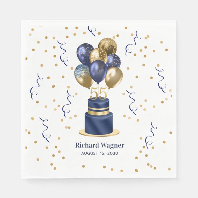 Blauer Navy Cake 55. Geburtstag Serviette (Vorderseite)