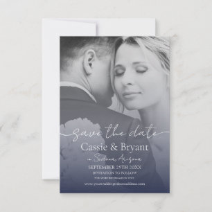 Blauer Navy Elegant Volles Foto Hochzeit speichern