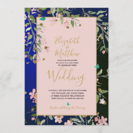 Blauer Navy Elegantes Rosa und Gold Chinoiserie Einladung