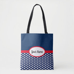 Blauer Navy-Farbblock und Polka Dots Tote Beutel
