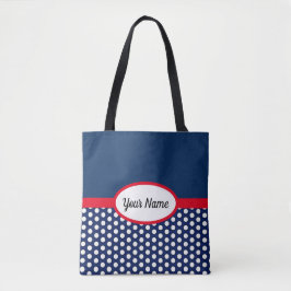Blauer Navy-Farbblock und Polka Dots Tote Tasche