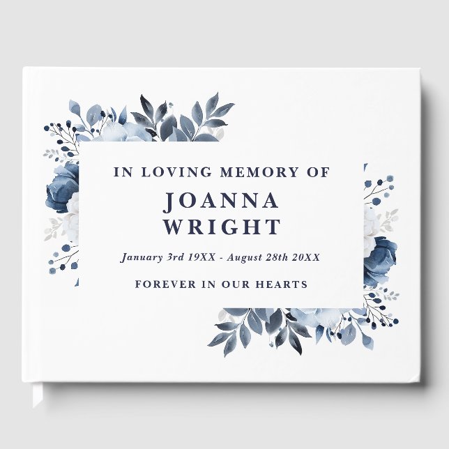 Blauer Navy-Floral in Love-Memory-Beerdigung Gästebuch (Vorderseite)