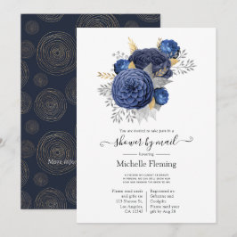 Blauer Navy-, Gold- und Silberblütendusche per Mai Einladung