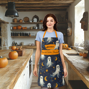 Blauer Navy Halloween Schürze mit Geistern, Sterne