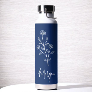 Blauer Navy Name Floral Bachelorette Bridal Trinkflasche