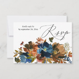 Blauer Navy, orange braune Blüte mit RSVP-Karte fü RSVP Karte
