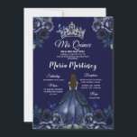 Blauer Navy Prinzessin Silver Mis Quince Einladung<br><div class="desc">Elegante Navy Prinzessin Floral Silver Mis Quince Einladung Quinceañera,  Mis Quince 15 Anos,  16. Geburtstag Schmetterling.</div>