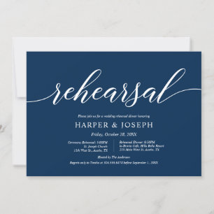 Blauer Navy-Script, Hochzeit und Probe zum Abendes Einladung