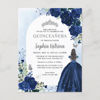 Blauer Navy Silver Gown Geburtstag Quinceanera Einladungspostkarte