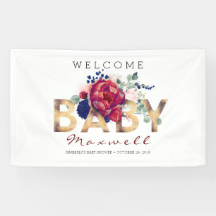 Blauer Navy und Burgund Floral Baby Dusche Banner