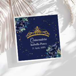 Blauer Navy und Gold Tiara Quinceanera Serviette