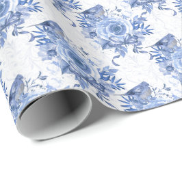 Blauer Navy und Weiße Rosen Geschenkpapier
