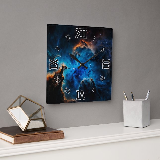 Blauer Nebel Wolken AI Konzept Kunst von Xzendor7 Quadratische Wanduhr (Büro)