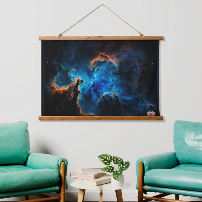 Blauer Nebel Wolken AI Konzept Kunst von Xzendor7 Wandteppich Mit Holzrahmen (Wohnzimmer)