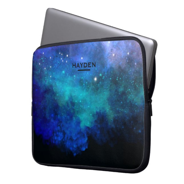 Blauer Nebulous Cool Galaxy Personalisiert Laptopschutzhülle (Vorderseite Links)