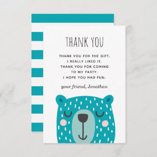 Blauer niedlicher lustiger Bär. Kindermädchen Gebu Dankeskarte