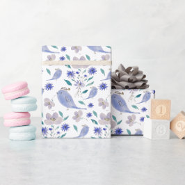 Blauer Niedlicher Sparrow mit Blume-Hut Geschenkpapier