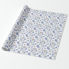 Blauer Niedlicher Sparrow mit Blume-Hut Geschenkpapier