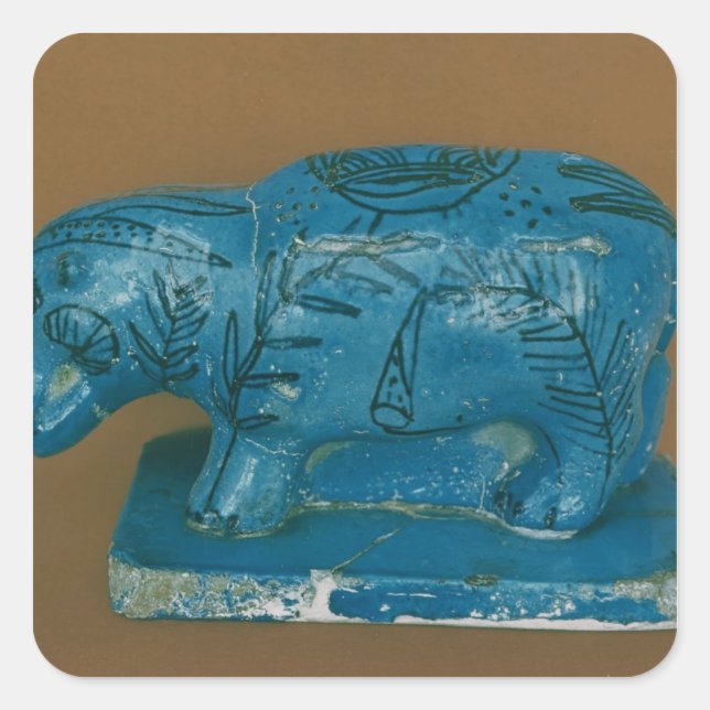Blauer Nilpferd mit schwarzer Dekoration Quadratischer Aufkleber (Vorderseite)