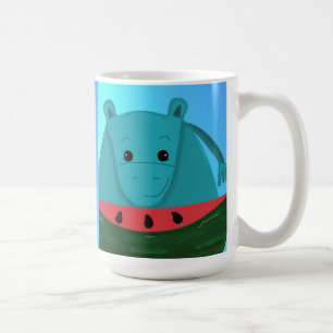 Blauer Nilpferd mit Wassermelonen-Scheibe Tasse