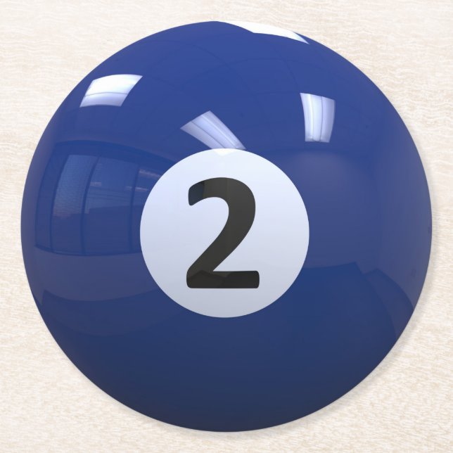 Blauer Nr. 2- Billard-Pool-Ball Runder Pappuntersetzer (Vorderseite)