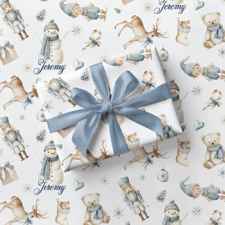 Blauer Nussknacker-Wrap mit Jungen-Motiv für Weihn Geschenkpapier