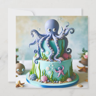 BLAUER OCTOPUS DEKORIERTER KINDERGEBURTSTAG-KUCH KARTE