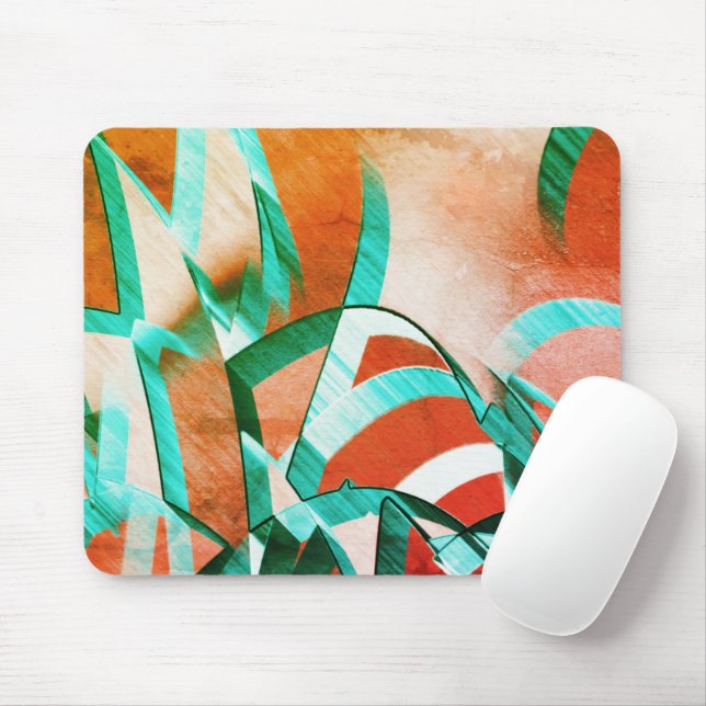 Blauer oder cyan Streifen über rustikal rötlich-or Mousepad (Mit Mouse)