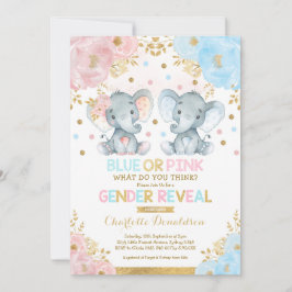 Blauer oder rosa Elephant Gender Reveal Baby Showe Einladung
