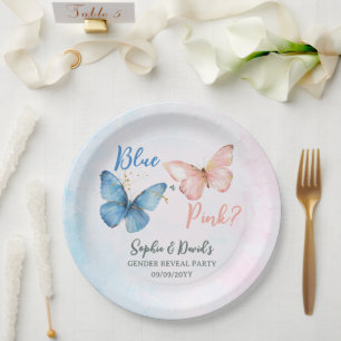 Blauer oder rosa Geschlecht offenbart Baby Shower Pappteller
