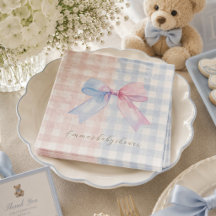 Blauer oder rosa Gingham Bow Gender Reveal Baby Sh