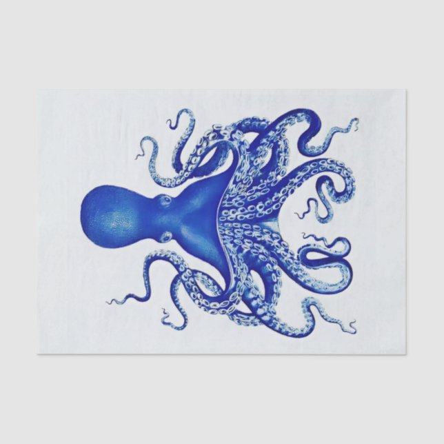 Blauer Oktopus auf weißem Hintergrund Seidenpapier (Vorderseite)