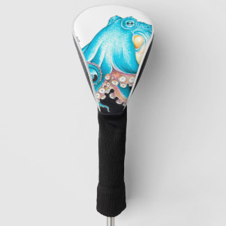 Blauer Oktopus auf weißem Tinte Golf Headcover