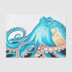 Blauer Oktopus auf weißem Tinte Seidenpapier