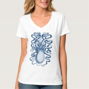 Blauer Oktopus Graphischer Vintager Zeichn T-Shirt