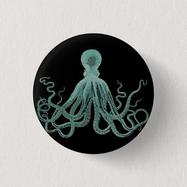 Blauer Oktopus-Knopf Button (Vorderseite)