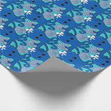 Blauer Oktopus mit Schleifen-Geschenkpapier